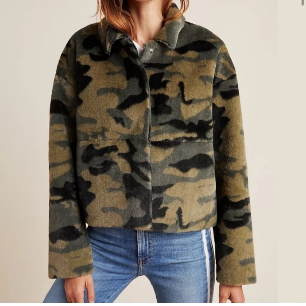 Anthropologie NVLT Camouflage Faux Fur Jacket
